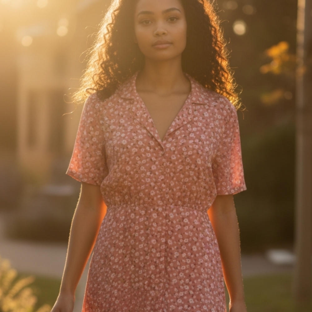 Secretary Floral Print Dress Midi Style Fabric Style Button Down